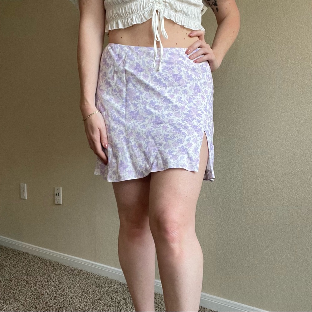 Lavender floral print mini skirt